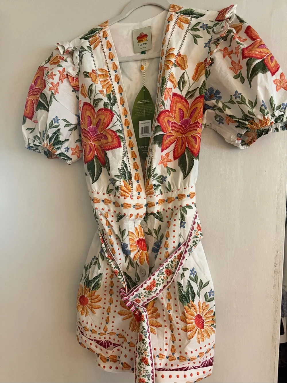 Floral Embroidered V-Neck Short Romper in White - Picture 2 of 3